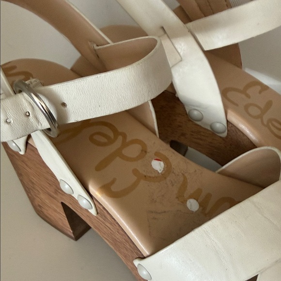 Sam Edelman Size 8.5 Josefine Heeled Platform Ivory Leather Blocked Heel Sandals - Picture 16 of 16